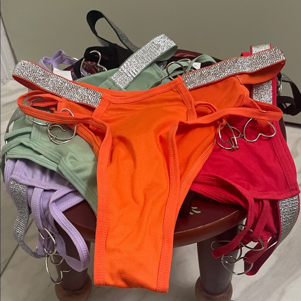 Vibrant Bikini Bottoms with Rhinestone Straps